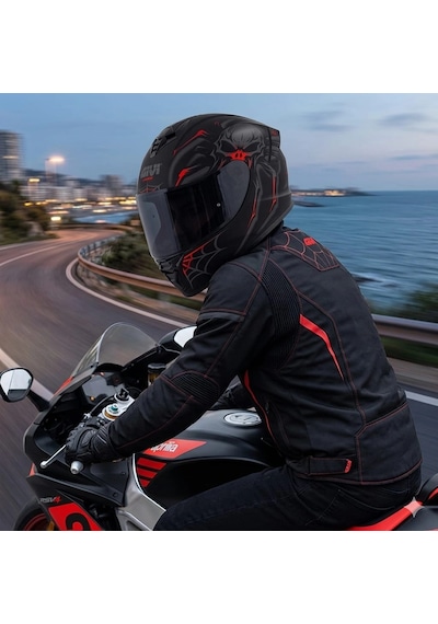 Gıvı 50.x Arachno Mat Siyah-kırmızı Kapalı Kask Siyah Camlı