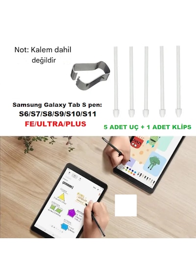 S Pen Tablet Uyumlu Kalem Ucu S6/s6+/s7fe/s7+/s8/s8fe/s9/s9ultra/s10/s10ultra/s11 5 Tane Beyaz