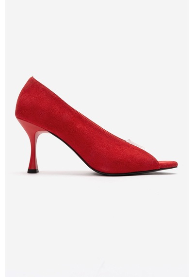 Luvishoes Varelıa Kırmızı Süet Şeffaf Bantlı Kadın Topuklu Ayakkabı