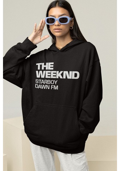 Sevbano The Weeknd Starboy Dawn Fm Yazılı Unisex Oversize Rapper Tasarım Siyah