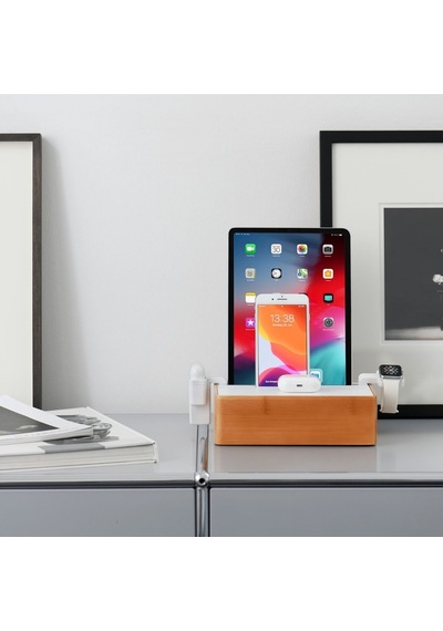 Alldock Wireless Kablosuz Şarj Standı - Bambu / Beyaz