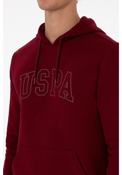 U.S. Polo Assn. Erkek Regular Fit Kapüşonlu Bordo Basic Sweatshirt 50315663-VR014