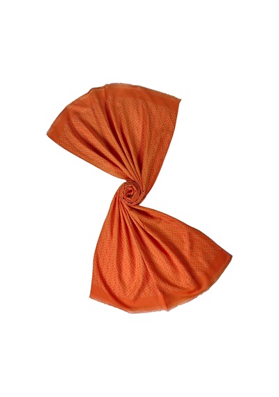 Mim Eşarp Işıl İpek - Pamuk Jakarlı F Desen Şal 75x190 Cm Oranj