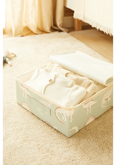 Ocean Home Textile Çocuk Odası Dinozor Destekli Kutu Hurç 31 X 38 X 12 Cm Mint