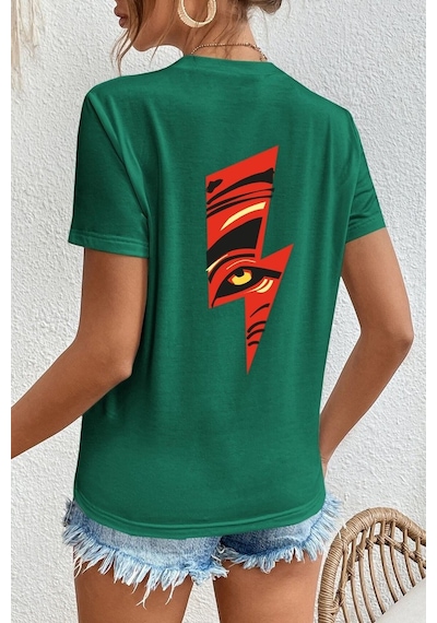 Unisex Yıldırım Baskılı T-shirt Yeşil