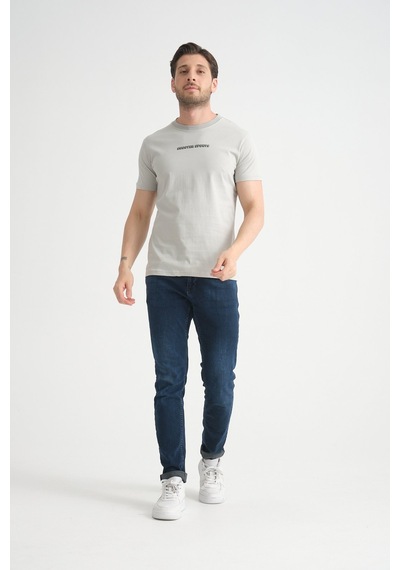 Shooter Sportwear Shooter Erkek Bisiklet Yaka Tişört Premium Pamuklu Yüksek Kalite Regular Fit Gri