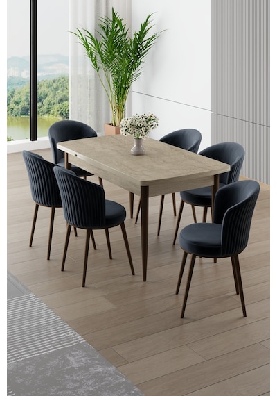 Canisa Asfel Serisi Mdf 77x130 Traverten Yandan Açılabilir Mutfak Masası Takımı 6 Antrasit Sandalye Traverten Masa Antrasit Sandalye Canisa Asfel Serisi Mdf 77x130 Traverten Yandan Açılabilir Mutfak Masası Takımı 6 Antrasit Sandalye Traverten Masa Antrasit Sandalye