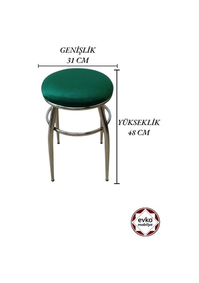 Evko Mobilya Tabure, Bar Taburesi, 2'li Tabure, Metal Ayaklı Tabure - Yeşil