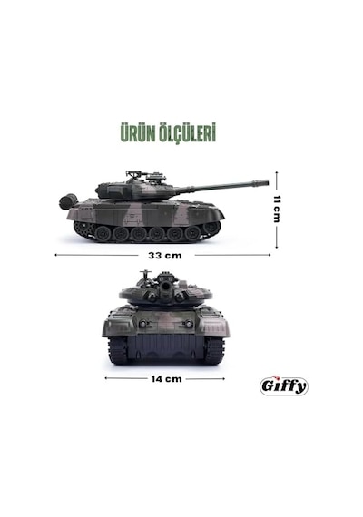 Oyuncak Şarjlı Uzaktan Kumandalı Rc Tank 33 Cm 360 Döner Gövde Ve Namlu Işıklı Sesli Atış Efektli
