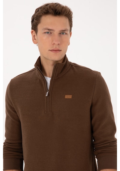 U.S. Polo Assn. Erkek Regular Fit Yarım Fermuarlı Kahverengi Basic Sweatshirt 50313802-VR029