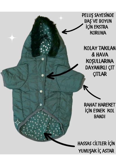 Kemique Green Comfie Köpek Montu Ceketi Köpek Dış Giyim
