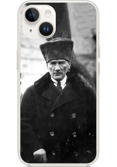 Apple Uyumlu iPhone 13 - 14 Mustafa Kemal Atatürk Portre Baskılı Silikon Kılıf Renkli