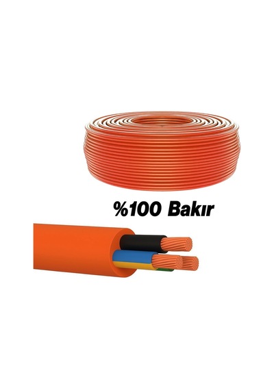 %100 Bakır Çok Telli 3x2.5 Mm 10 Metre Elektrik Kablosu Turuncu Elektrikli Araç Şarj Uygun Uyumlu Diğer