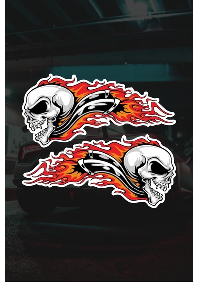 15 X 7 Cm Alevli Kuru Kafa Sticker Motor Araba Kask Laptop Sticker
