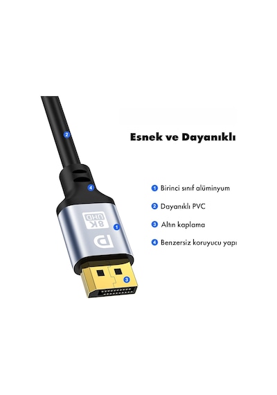 Ultra Hd 8k 1.4 Dp Displayport To Displayport Kablo Yüksek Hız 32.4gbps Görüntü Aktarıcı Kablo 3 Metre - Al5730 Diğer