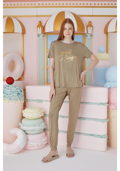 Sevim Kadın Kısa Kol Yağ Yeşili Pijama Takım C3t0n551 001