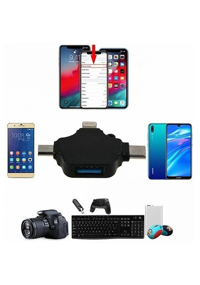Lightning Apple Uyumlu iPhone  Type-c Micro Usb 3in1 Usb 3.0 Dişi Otg Çevirici