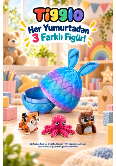 Tigglo Sürpriz Yumurta 3 Farklı Hareketli Mini Hayvan Figürü İçeren Oyuncak Seti