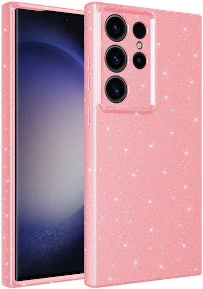 Galaxy Uyumlu S24 Ultra Kılıf Kamera Korumalı Simli Parıltılı Lüks Silikon Pembe
