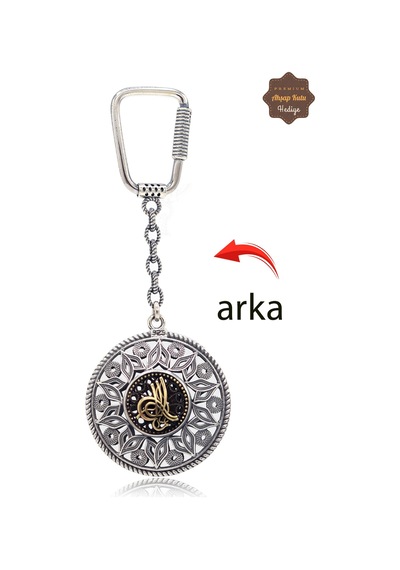 Ayyıldız Ve Tuğralı Lale Model Çift Taraflı Oksitli Gümüş Telkari Anahtarlık 201025182 Gümüş