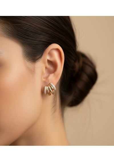 Xuping Modern Tasarımlı Zirkon Taşlı Gold Çelik Küpe