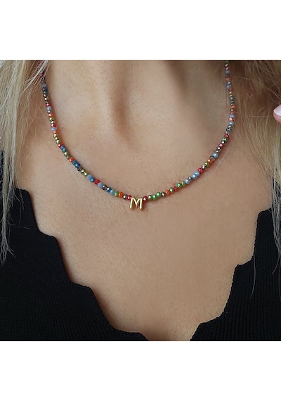 Vaoov 925 Ayar Gümüş Çok Renkli Kristal Taşlı Harf Kolye