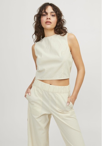 Jack & Jones Kadin Büzgülü Sirt Cut Out Detayli Bluz - Kaia 12253384 Bone White Yeşil