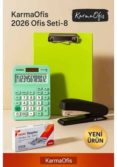 2026 Ofis Set-8 Kırmızı Sekreterlik Dosyası, Hesap Makinesi Ve Zımba Seti Yeni Ürün