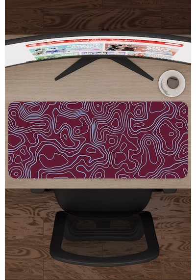 Bordo Mavi 70x30 Xl Taraftar Gaming Oyuncu Mouse Pad Kaymaz Taban Büyük Fare Altlığı Topography