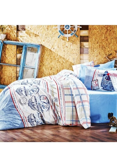 Cottonbox Çift Kişilik Nevresim Takımı %/100 Pamuk S,Sonu Mavi