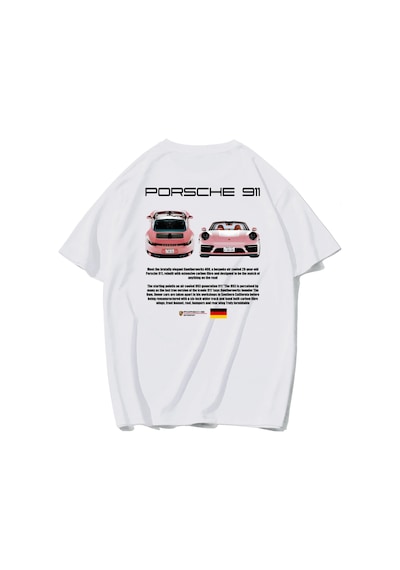 Brz Collection Unisex Oversize Porsche 911 T-shirt Beyaz-beyaz Beyaz