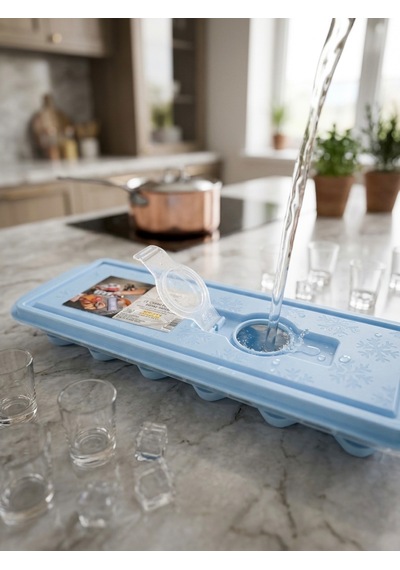 House More Kapaklı Buz Kalıbı - Silikon Tabanlı Kolay Çıkarılabilir Hazneli 4 Renk Seçenekli Mavi
