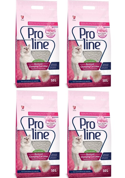 Proline Bebek Pudrası Kokulu İnce Topaklaşan Bentonit Kedi Kumu 4 x 10 L