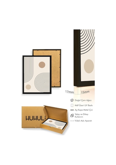 Doğal Ahşap Çerçeveli Geometrik Desenli Tablo - Minimal Huhu1134