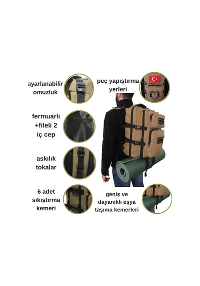Mygeppetobag Outdoor-askeri Taktik Sırt Çantası Su Geçirmez Çok Gözlü