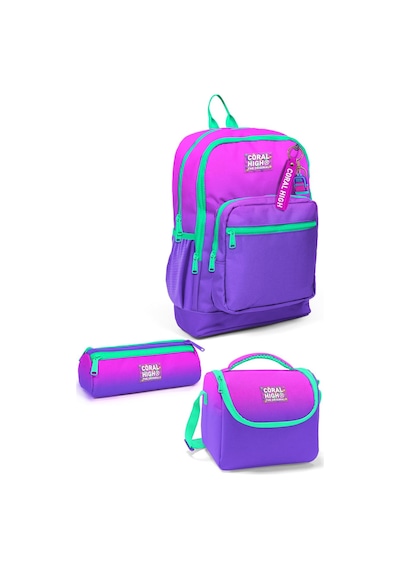 Coral High Kids Pembe Mor Renk Geçişli 3 Lü Okul Çanta Seti Set0123762