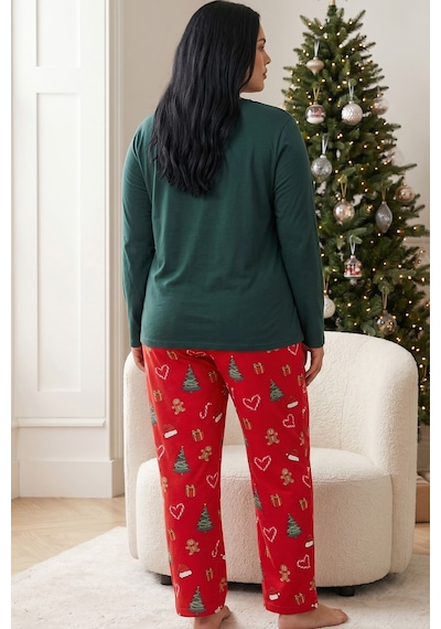Siyah İnci Pamuklu Likralı Büyük Beden Battal Boy Örme Pijama Takım 26240933 Yeşil