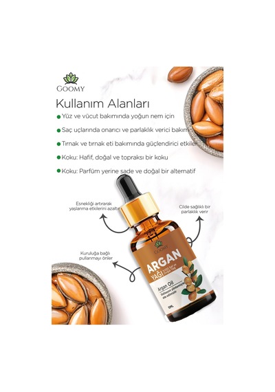 Goomy Argan Yağı Soğuk Sıkım 10 Ml %100 Saf Ve Doğal Argania Spinosa Oil