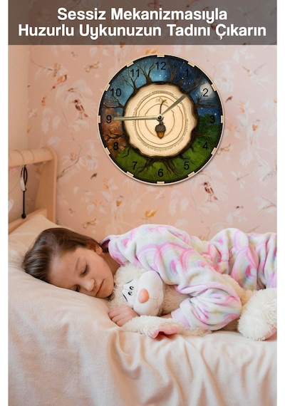 Meşe Palamudu & Dört Mevsim Temalı 3d Görünümlü Mdf Duvar Saati 33 Cm Sdw314 Renkli