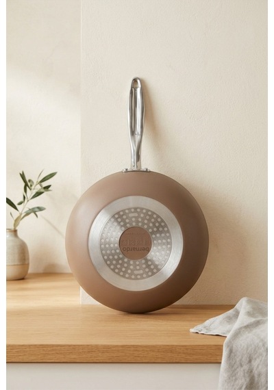 Bernardo Natura Seramik Wok Tava Kahverengi 28 Cm Bej - Kahverengi