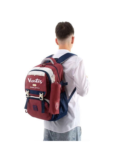 Ventis Unisex 2'li Set Okul Çantası Lise Ortaokul Kalemlikli Sırt Çantası 43 30 Cm Çok Cepli Vnt1-e Bordo