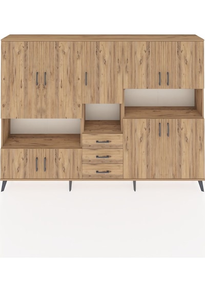 Arges Dolap 13 Raflı 3 Çekmeceli 9 Kapaklı 220x30x163 Çam-çam Çam-çam