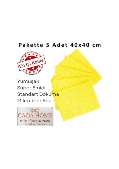 Mikrofiber Bez Seti Paket'te 5 Adet Sarı Renk, 40x40 Cm 160 Gsm Emici Tüylenmez Çabuk Kurur Mikrofiber Temizlik Kurul Çok Renkli