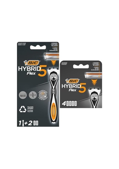 Bıc Hybrid 5 Flex 1 Sap & 2 Başlık Erkek Tıraş Bıçağı Ve 4'lü Yedek Tıraş Bıçağı Kartuşu Seti