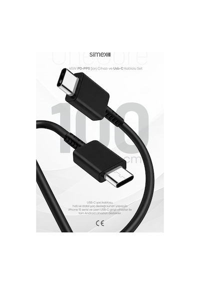 Simex Samsung S22-s23-s24-s25-s26 Uyumlu 45w Usb-c Şarj Seti Aleti Cihazı Adaptörü 5a Kablo Sps-18