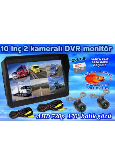 2 Adet Ledsiz Ahd 720p Balık Gözü Kelebek Kamera 6 Kanallı Qled 10'' Dvr Monitör 12 V 256 Gb