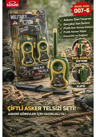 Pilli Asker Telsizi Walkie Talkie Çiftli Set Bas Konuş Özellikli