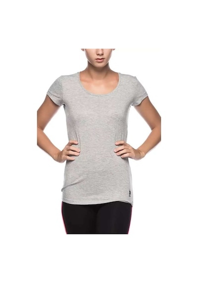 U.S. Polo Assn. Kadın Gri Melanj Derin Yuvarlak Yaka T-Shirt 66003