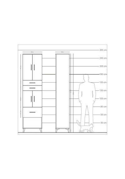 Arges Dolap 4 Raflı 3 Çekmeceli 4 Kapaklı 60x30x243 Aytaşı-antrasit Aytası