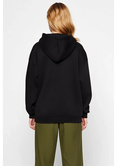 Benerly Kadın Kapüşonlu Düşük Kol Oversize Sweatshirt Fonksiyonel Dayanık siyah